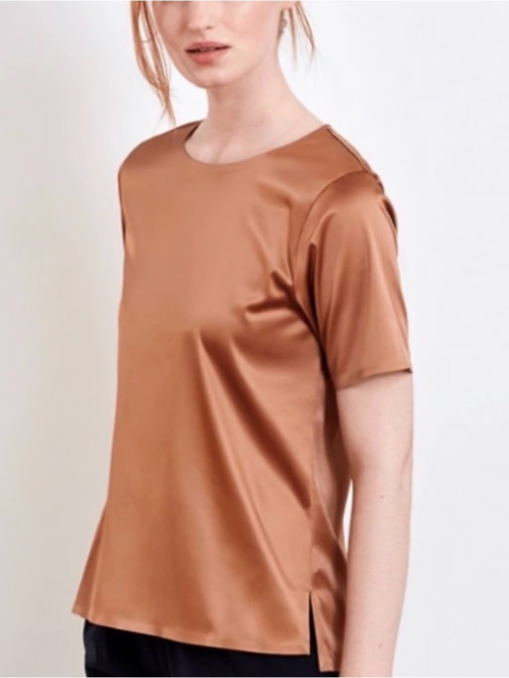 ADAY First Class Copper-Tone Satin Short Sleeve Tee